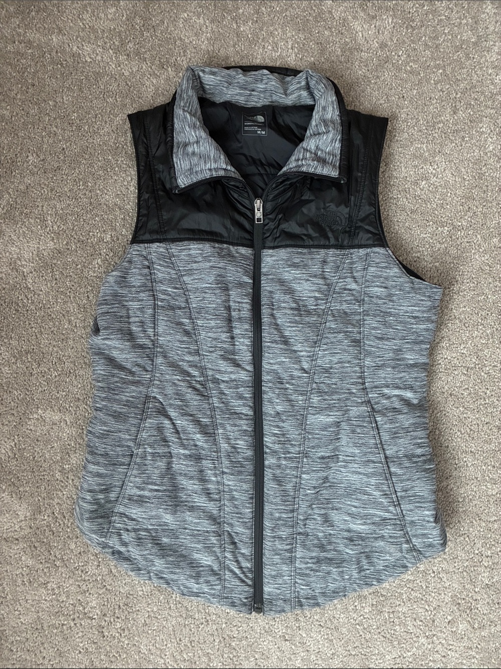 The North Face Women’s Gray and Black Quilted Hybrid Vest